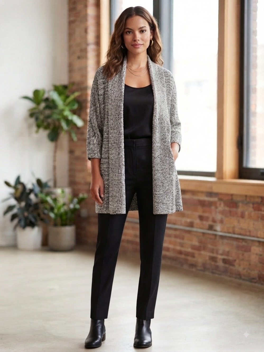 Banana Republic Gray Open-Front Knit Cardigan